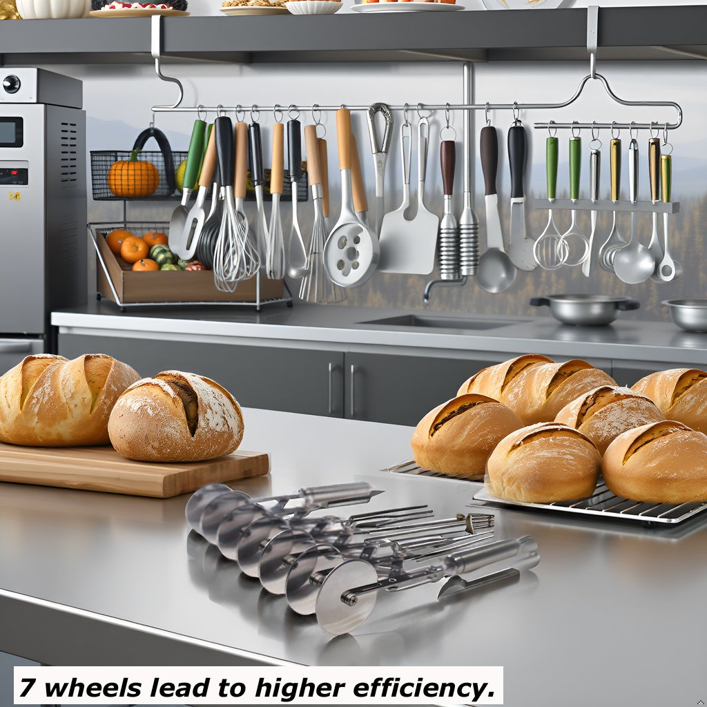 Professional Adjustable Stainless Steel Dough Slicer - Industrial Precision Series with 7-Wheels - 图片 5