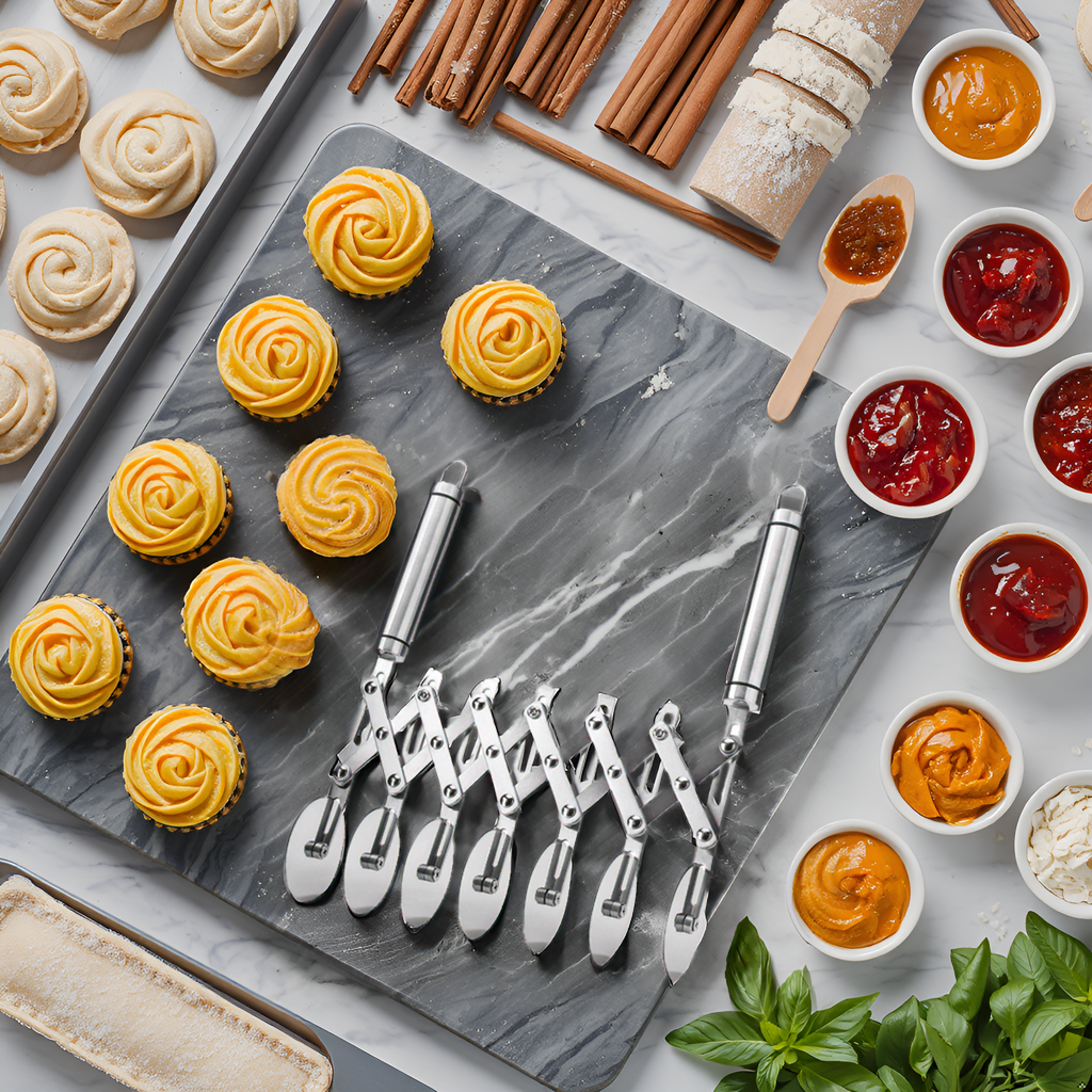 Professional Adjustable Stainless Steel Dough Slicer - Industrial Precision Series with 7-Wheels - 图片 6