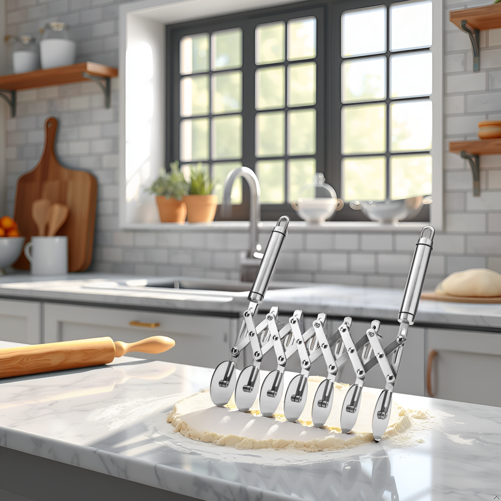 Professional Adjustable Stainless Steel Dough Slicer - Industrial Precision Series with 7-Wheels - 图片 7