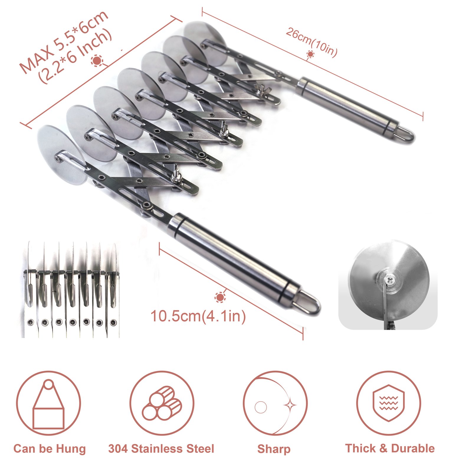 Professional Adjustable Stainless Steel Dough Slicer - Industrial Precision Series with 7-Wheels - 图片 3